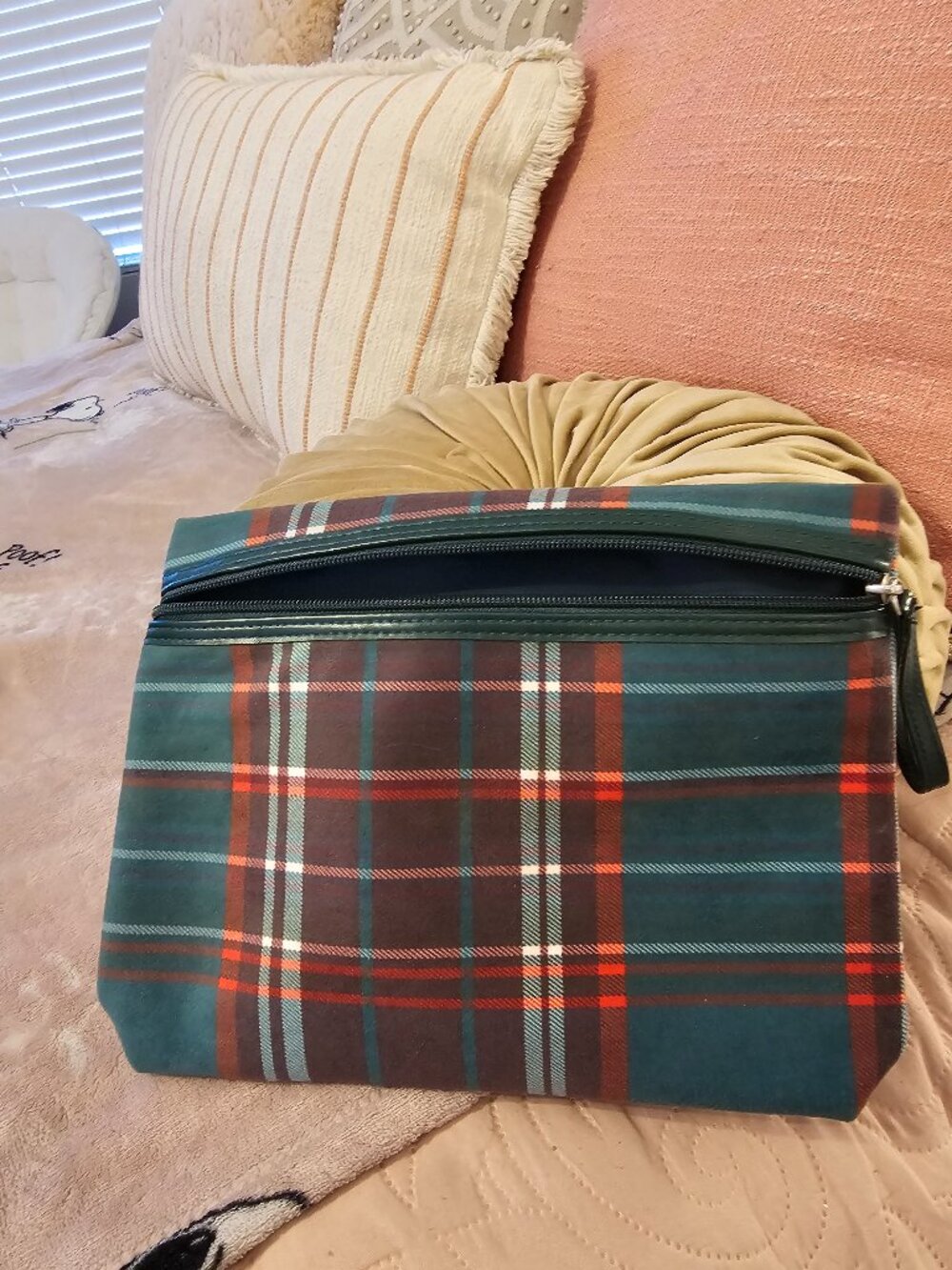 Tartan Plaid Cosmetic Bag Green Red Plaid Makeup Organizer Travel Pouch